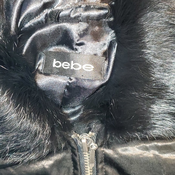 Bebe shiny puffer rabbit fur belted coat S EUC - Picture 6 of 7
